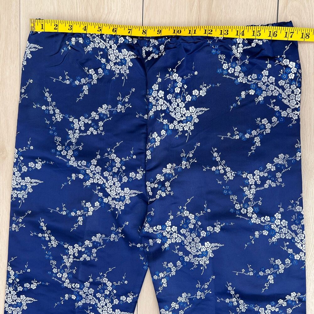 Vintage Chinese Blue Plum Blossom Satin Jacquard Cropped Pajama Pants 34" Waist - Picture 11 of 16